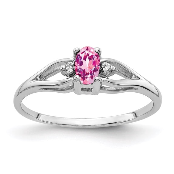 Solid 14k White Gold 5x3mm Oval Pink Sapphire Diamond Engagement Ring Size 8.5 (.02 cttw.)