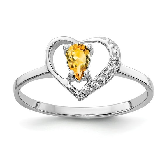 Solid 14k White Gold 5x3mm Pear Citrine Yellow November Gemstone Diamond Engagement Ring Size 6