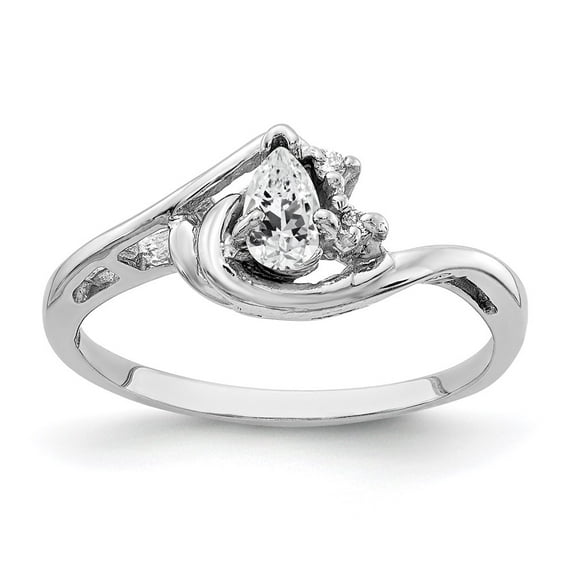 Solid 14k White Gold 5x3mm Pear Cubic Zirconia CZ Diamond Anniversary Ring Band Size 5.5