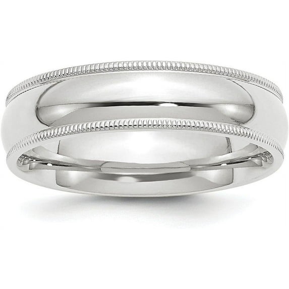 Solid 14k White Gold 6.2mm Milgrain Half Round Comfort Fit Wedding Band Size 12 - Ring Size 12.0