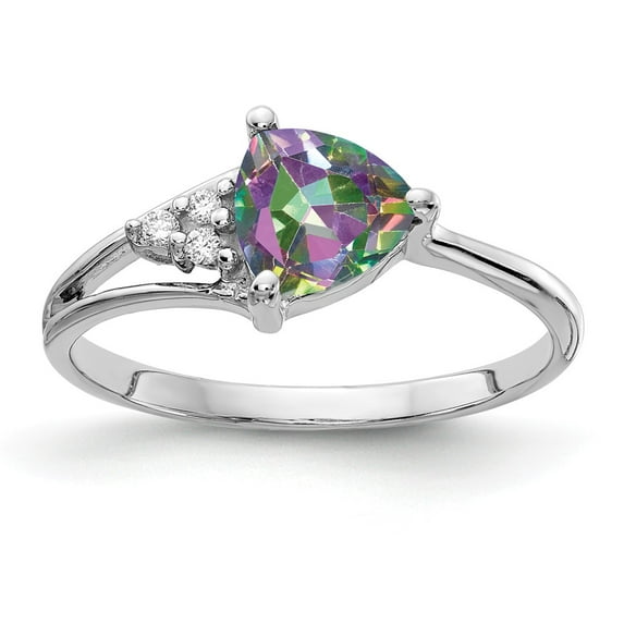 Solid 14k White Gold 6mm Fire Topaz Diamond Engagement Ring Size 9 (.024 cttw.)