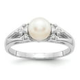 thumbnail image 1 of Solid 14k White Gold 6mm Freshwater Cultured Pearl Diamond Ring Band Size 8 (.09 cttw.), 1 of 6