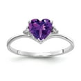 thumbnail image 1 of Solid 14k White Gold 6mm Heart Amethyst Purple February Gemstone Diamond Engagement Ring Size 6.5 (.03 cttw.), 1 of 2