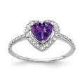 thumbnail image 1 of Solid 14k White Gold 6mm Heart Amethyst Purple February Gemstone VS Diamond Engagement Ring Size 6.5 (.136 cttw.), 1 of 6
