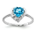 thumbnail image 1 of Solid 14k White Gold 6mm Heart Blue Topaz Diamond Engagement Ring Size 7 (.03 cttw.), 1 of 6