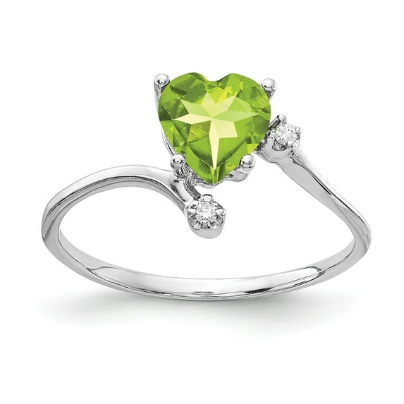 Solid 14k White Gold 6mm Heart Peridot Green August Gemstone Diamond Engagement Ring Size 7 (.016 cttw.)