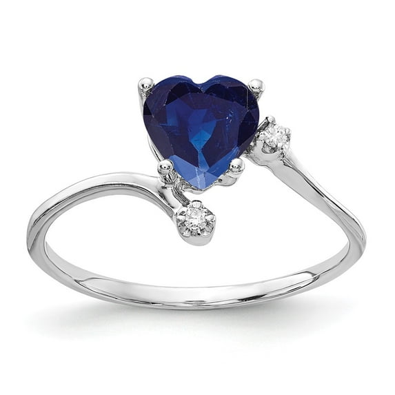 Solid 14k White Gold 6mm Heart Sapphire Blue September Gemstone VS Diamond Engagement Ring Size 6.5 (.016 cttw.)