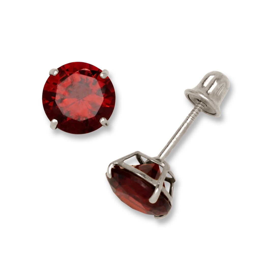 14K Solid White Gold Round Solitaire Cubic Zirconia Screw Back Stud Ea
