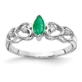 thumbnail image 1 of Solid 14k White Gold 6x3mm Marquise Emerald Green May Gemstone Diamond Engagement Ring Size 7.5 (.048 cttw.), 1 of 2