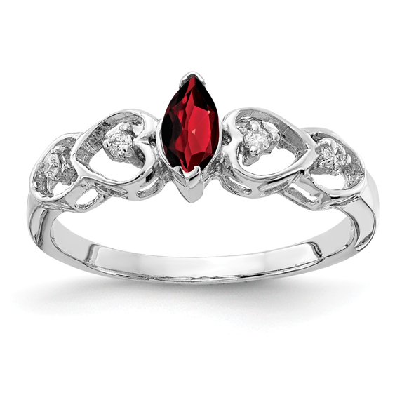Solid 14k White Gold 6x3mm Marquise Garnet January Red Gemstone Diamond Engagement Ring Size 7.5 (.048 cttw.)