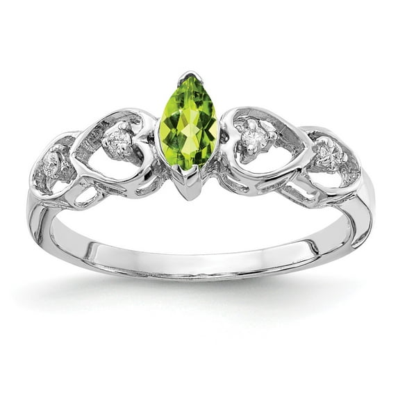Solid 14k White Gold 6x3mm Marquise Peridot Green August Gemstone Diamond Engagement Ring Size 6.5 (.048 cttw.)