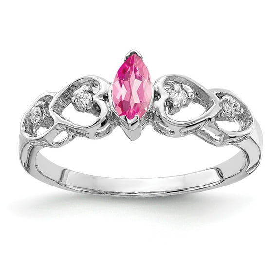 Solid 14k White Gold 6x3mm Marquise Pink Tourmaline October Gemstone Diamond Engagement Ring Size 8.5