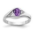 thumbnail image 1 of Solid 14k White Gold 6x4mm Oval Amethyst Purple February Gemstone Checker Diamond Engagement Ring Size 7.5 (.058 cttw.), 1 of 3