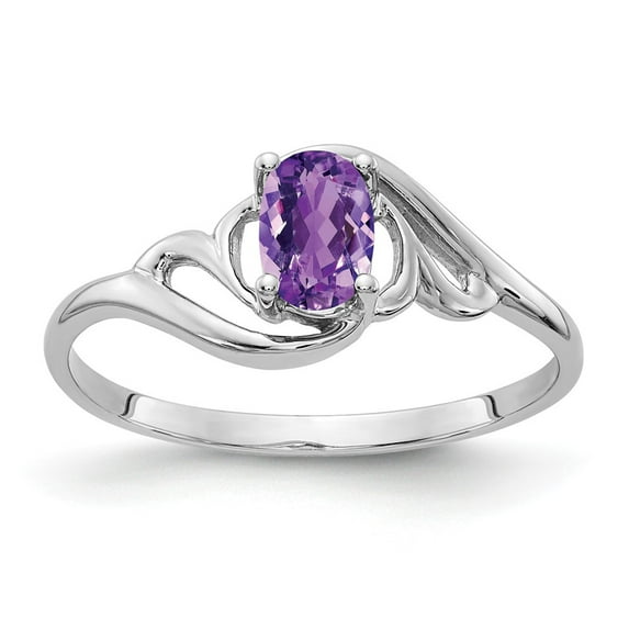 Solid 14k White Gold 6x4mm Oval Amethyst Purple February Gemstone Engagement Ring Size 6.5