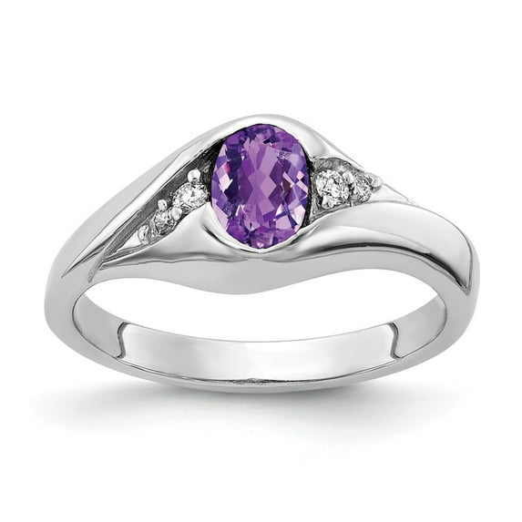 Solid 14k White Gold 6x4mm Oval Amethyst Purple February Gemstone VS Diamond Engagement Ring Size 7 (.058 cttw.)