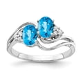 thumbnail image 1 of Solid 14k White Gold 6x4mm Oval Blue Topaz Checker Diamond Engagement Ring Size 7.5 (.048 cttw.), 1 of 2