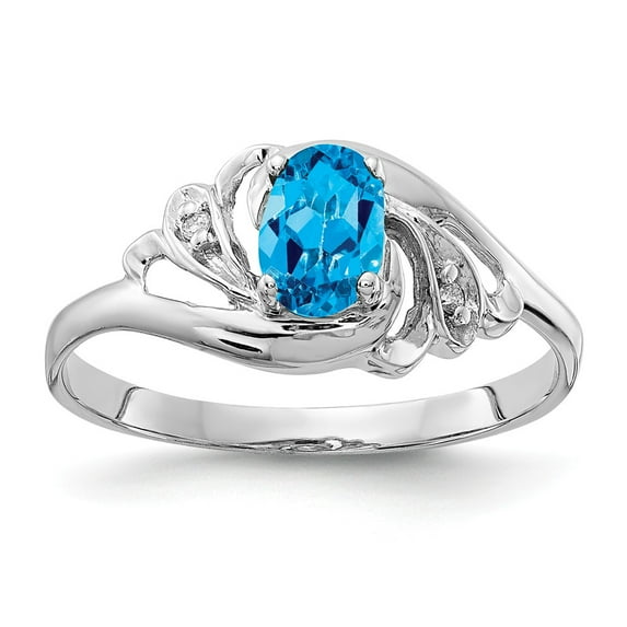 Solid 14k White Gold 6x4mm Oval Blue Topaz VS Diamond Engagement Ring Size 7 (.014 cttw.)