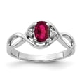 thumbnail image 1 of Solid 14k White Gold 6x4mm Oval Created Ruby Diamond Ring Band Size 6.5 (.024 cttw.), 1 of 3