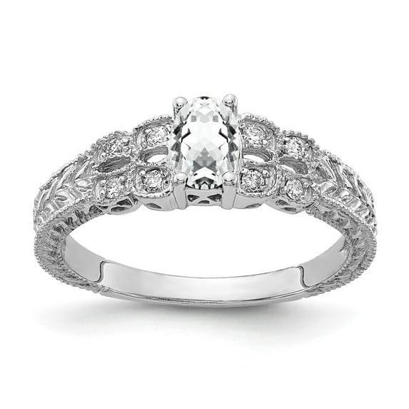 Solid 14k White Gold 6x4mm Oval Cubic Zirconia CZ Diamond Anniversary Ring Band Size 5