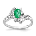 thumbnail image 1 of Solid 14k White Gold 6x4mm Oval Emerald Green May Gemstone Diamond Engagement Ring Size 5 (.06 cttw.), 1 of 2