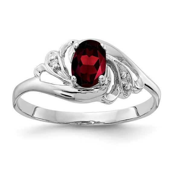 Solid 14k White Gold 6x4mm Oval Garnet January Red Gemstone Checker Diamond Engagement Ring Size 7.5 (.014 cttw.)