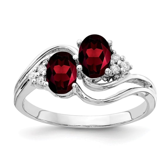 Solid 14k White Gold 6x4mm Oval Garnet January Red Gemstone Diamond Engagement Ring Size 8 (.048 cttw.)