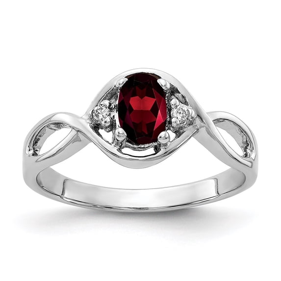 Solid 14k White Gold 6x4mm Oval Garnet January Red Gemstone VS Diamond Engagement Ring Size 6 (.024 cttw.)