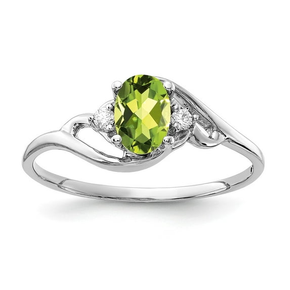 Solid 14k White Gold 6x4mm Oval Peridot Green August Gemstone Diamond Engagement Ring Size 5.5 (.034 cttw.)