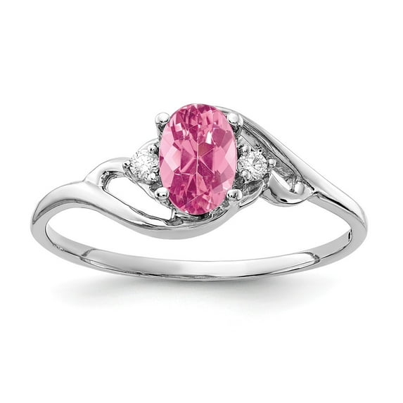Solid 14k White Gold 6x4mm Oval Pink Tourmaline October Gemstone Diamond Engagement Ring Size 8.5