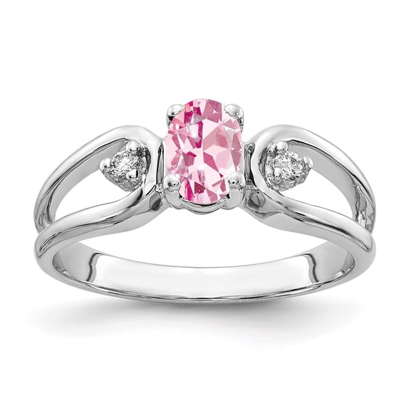 Solid 14k White Gold 6x4mm Oval Pink Tourmaline October Gemstone Diamond Engagement Ring Size 8