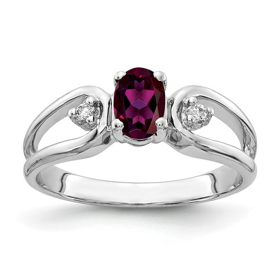 Solid 14k White Gold 6x4mm Oval Rhodolite Garnet January Red Gemstone Diamond Engagement Ring Size 5.5 (.034 cttw.)