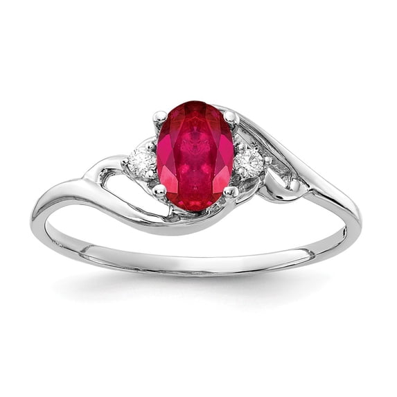 Solid 14k White Gold 6x4mm Oval Ruby Diamond Engagement Ring Size 8 (.034 cttw.)