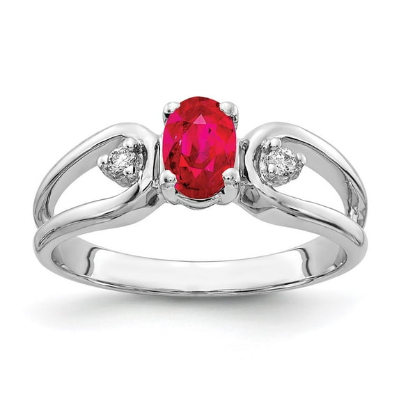 Solid 14k White Gold 6x4mm Oval Ruby VS Diamond Engagement Ring Size 7 (.034 cttw.)