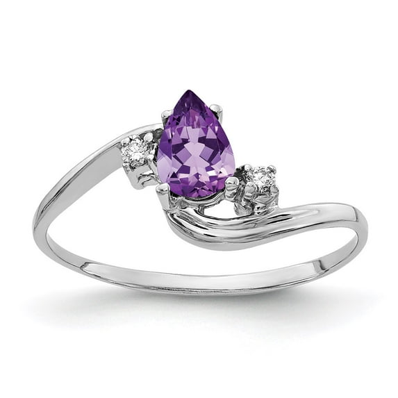 Solid 14k White Gold 6x4mm Pear Amethyst Purple February Gemstone VS Diamond Engagement Ring Size 8 (.03 cttw.)