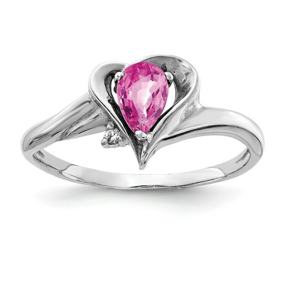 Solid 14k White Gold 6x4mm Pear Pink Sapphire Diamond Engagement Ring Size 5.5 (.01 cttw.)