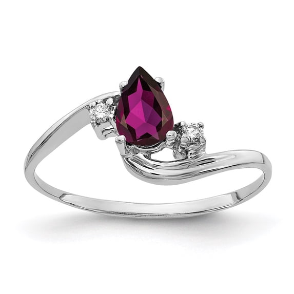 Solid 14k White Gold 6x4mm Pear Rhodolite Garnet January Red Gemstone VS Diamond Engagement Ring Size 7.5 (.03 cttw.)