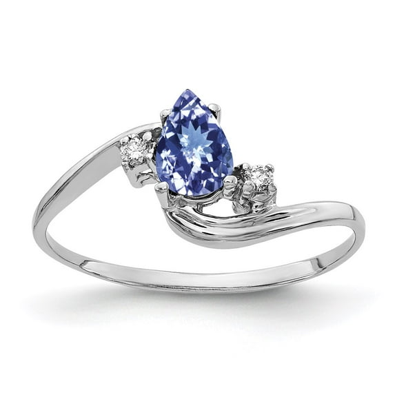 Solid 14k White Gold 6x4mm Pear Tanzanite Blue December Gemstone VS Diamond Engagement Ring Size 6 (.03 cttw.)