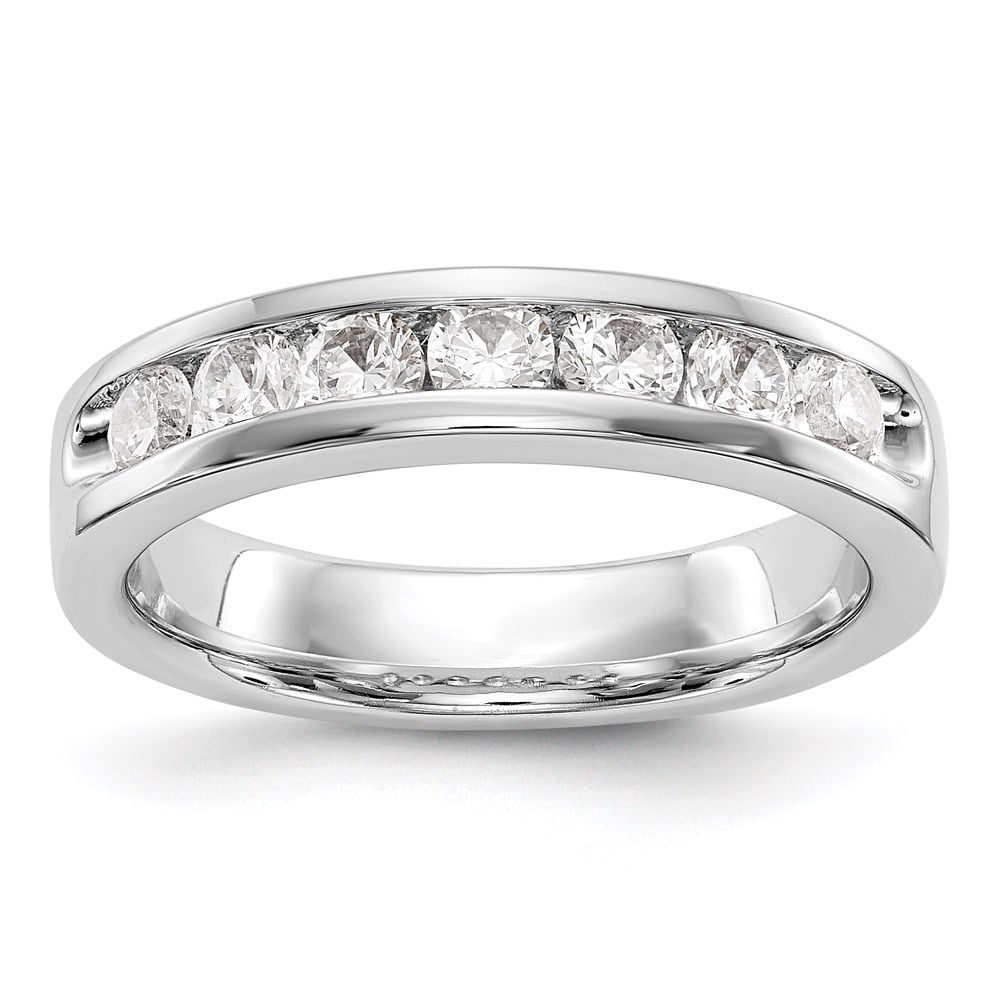 Solid 14k White Gold 7 Stone Channel Wedding Ring Band with CZ Cubic ...