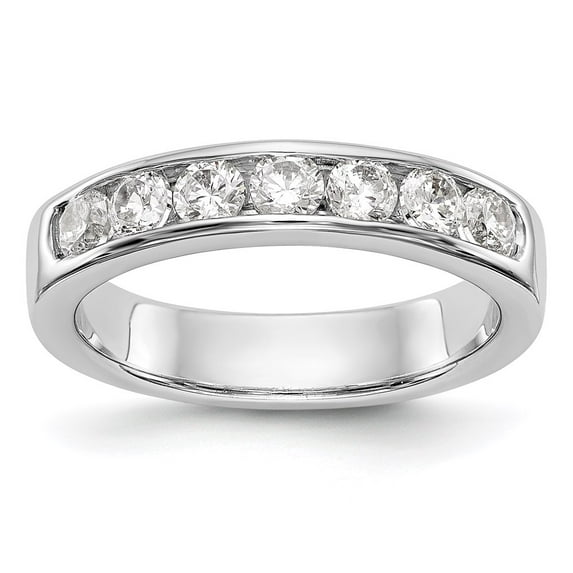 Solid 14k White Gold 7 Stone Wedding Ring Band with CZ Cubic Zirconia Size 6