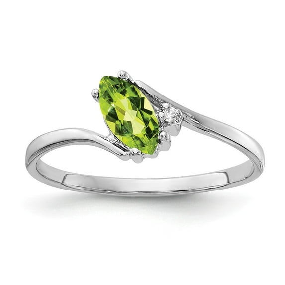 Solid 14k White Gold 7x3.5mm Marquise Peridot Green August Gemstone Diamond Engagement Ring Size 6