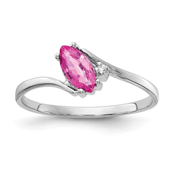 Solid 14k White Gold 7x3.5mm Marquise Pink Sapphire Diamond Engagement Ring Size 5