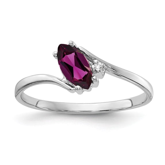 Solid 14k White Gold 7x3.5mm Marquise Rhodolite Garnet January Red Gemstone Diamond Engagement Ring Size 6.5