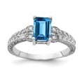 thumbnail image 1 of Solid 14k White Gold 7x5mm Emerald Cut Blue Topaz Diamond Engagement Ring Size 9 (.04 cttw.), 1 of 2