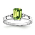 thumbnail image 1 of Solid 14k White Gold 7x5mm Emerald Cut Peridot Green August Gemstone Diamond Engagement Ring Size 9 (.04 cttw.), 1 of 2