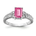 thumbnail image 1 of Solid 14k White Gold 7x5mm Emerald Cut Pink Tourmaline October Gemstone Diamond Engagement Ring Size 6, 1 of 2