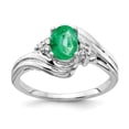 thumbnail image 1 of Solid 14k White Gold 7x5mm Oval Emerald Green May Gemstone Diamond Engagement Ring Size 5.5 (.06 cttw.), 1 of 2