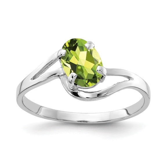 Solid 14k White Gold 7x5mm Oval Peridot Green August Gemstone Engagement Ring Size 8