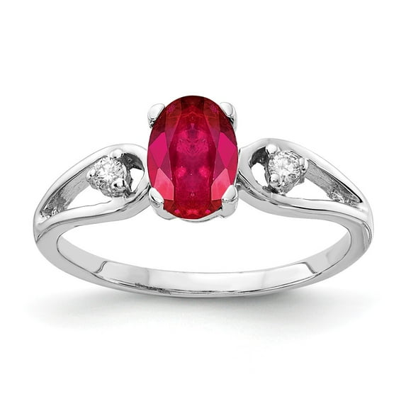 Solid 14k White Gold 7x5mm Oval Ruby Diamond Engagement Ring Size 8.5 (.05 cttw.)