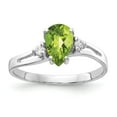 thumbnail image 1 of Solid 14k White Gold 7x5mm Pear Peridot Green August Gemstone Checker Diamond Engagement Ring Size 7 (.05 cttw.), 1 of 2