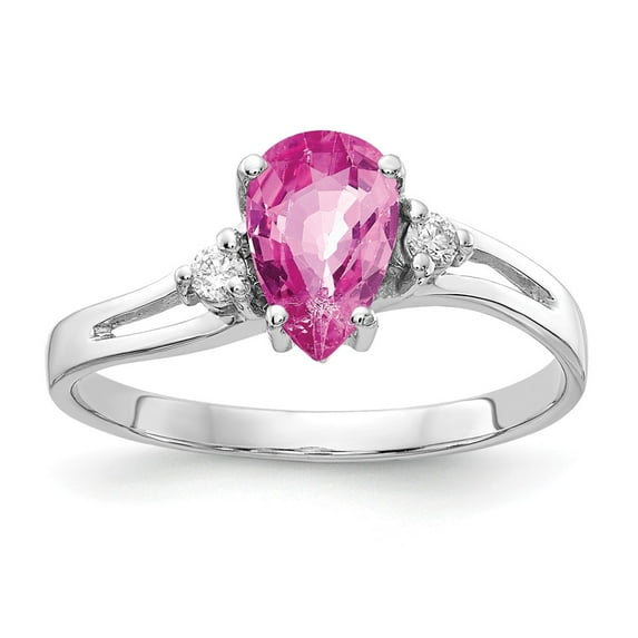 Solid 14k White Gold 7x5mm Pear Pink Sapphire Diamond Engagement Ring Size 9 (.05 cttw.)